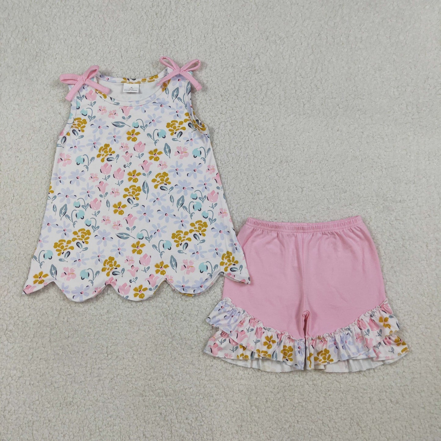 Floral Pink Scalloped Shorts Set