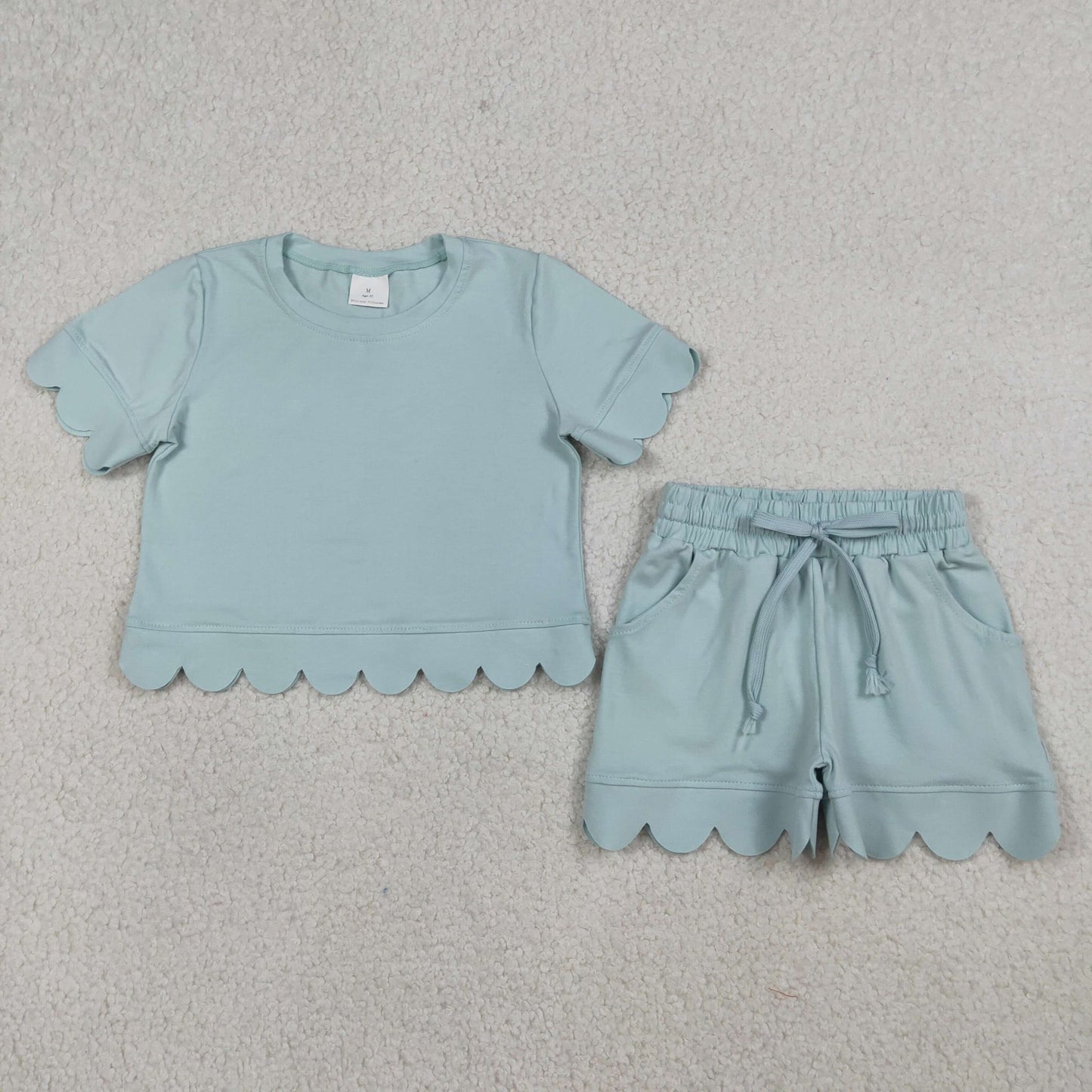 Light Blue Scalloped Shorts Set