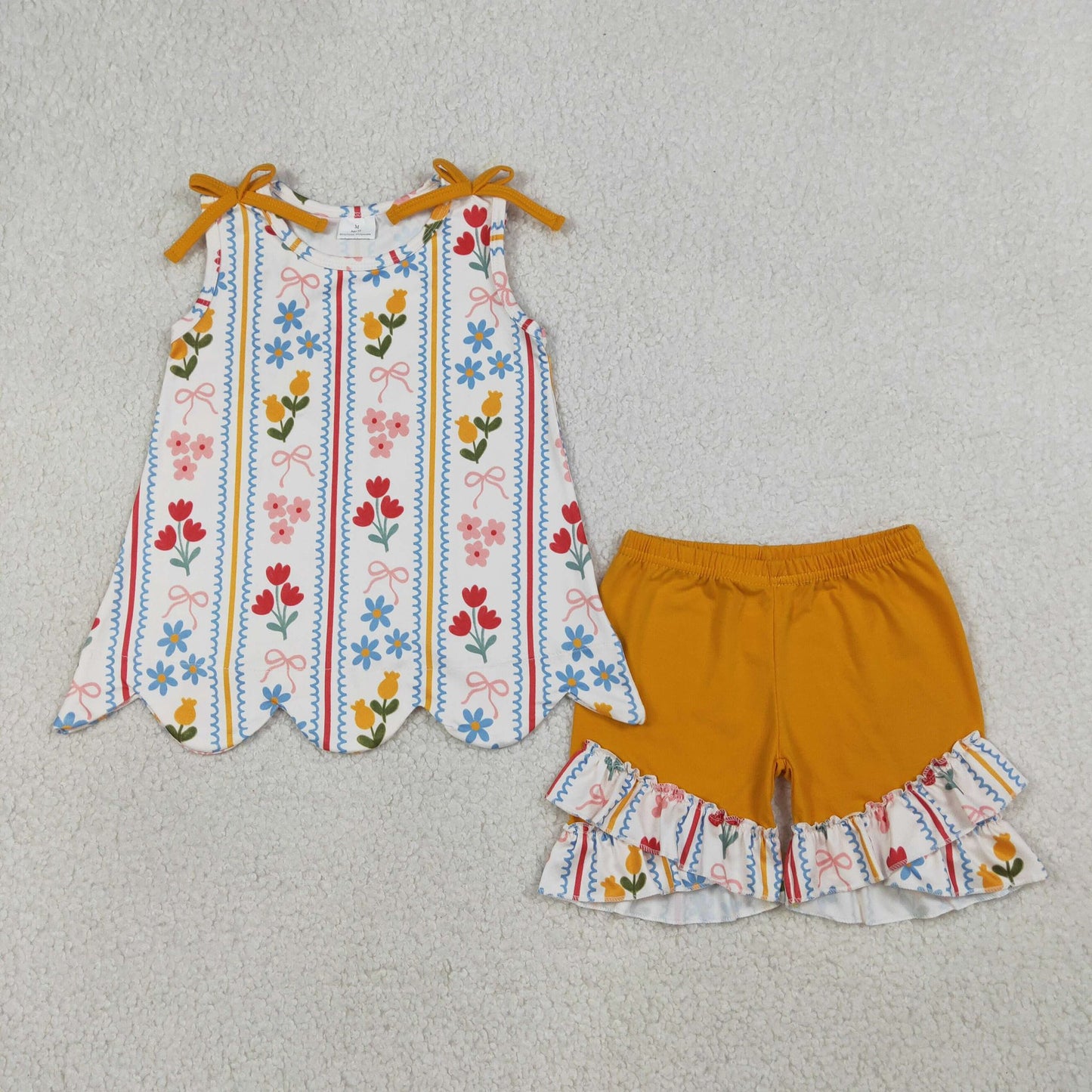 Floral Orange Scalloped Shorts Set