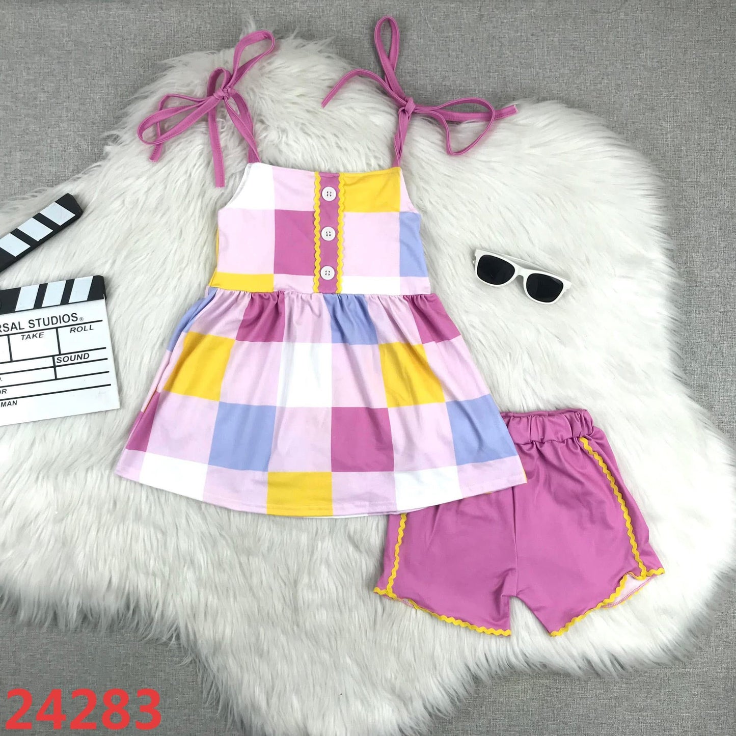 Tri Color Squares Shorts Set