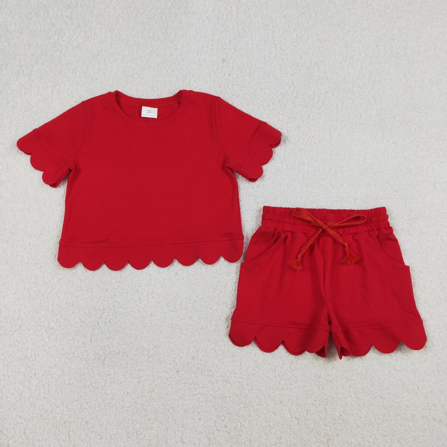Red Scalloped Shorts Set