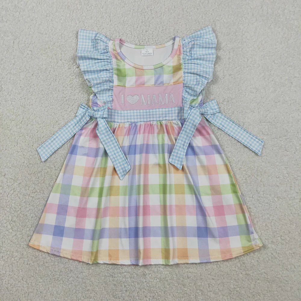 Pastel Plaid Bow I Love Mama Dress