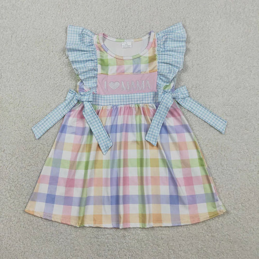 Pastel Plaid Bow I Love Mama Dress