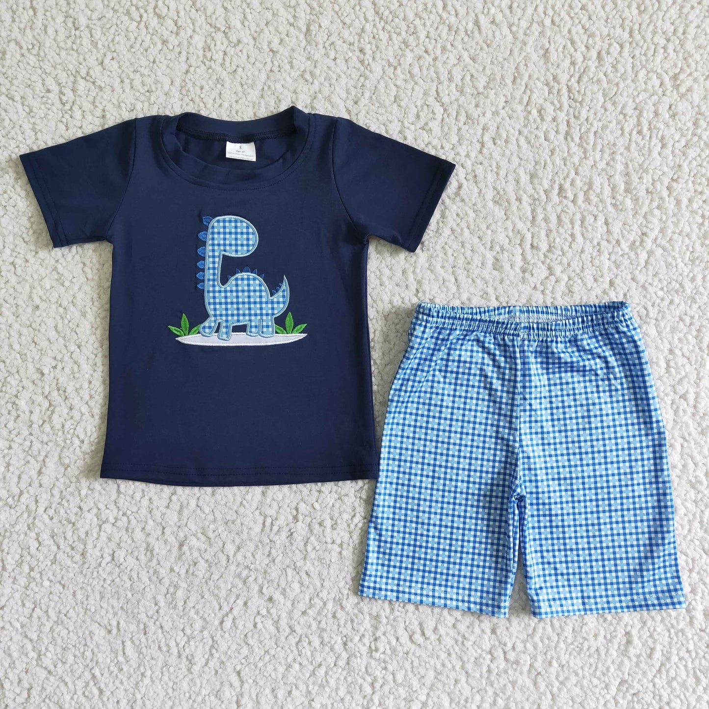Gingham Dinosaur Shorts Set
