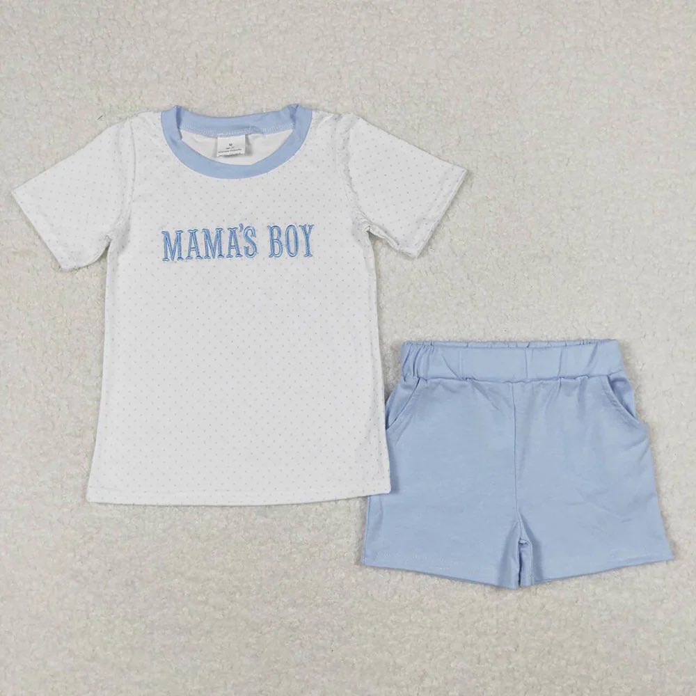 Blue Polka Dot Mama's Boy Shorts Set