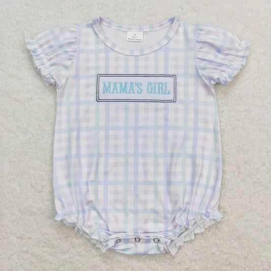 Blue and Purple Pastel Gingham Mama's Girl Ruffle Bubble