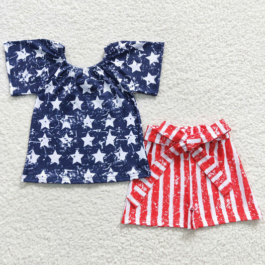 RWB Striped TIe Shorts Set