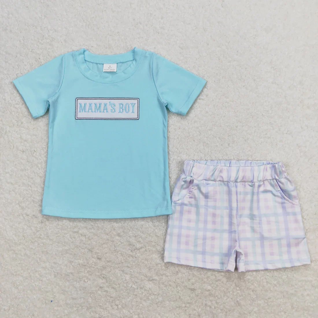 Blue and Purple Pastel Gingham Mama's Boy Shorts Set