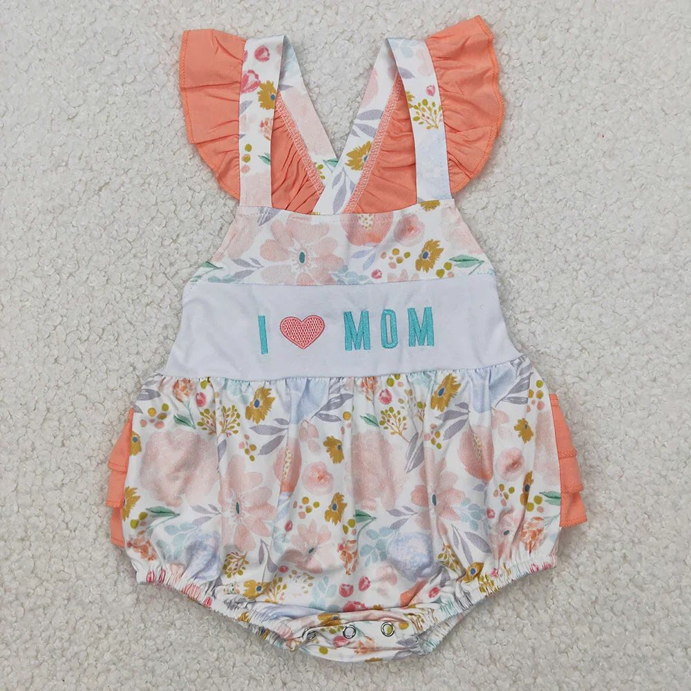Orange Floral I Love Mom Ruffle Bubble