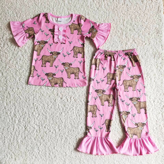 Highland Cow Ruffle Pajama Set