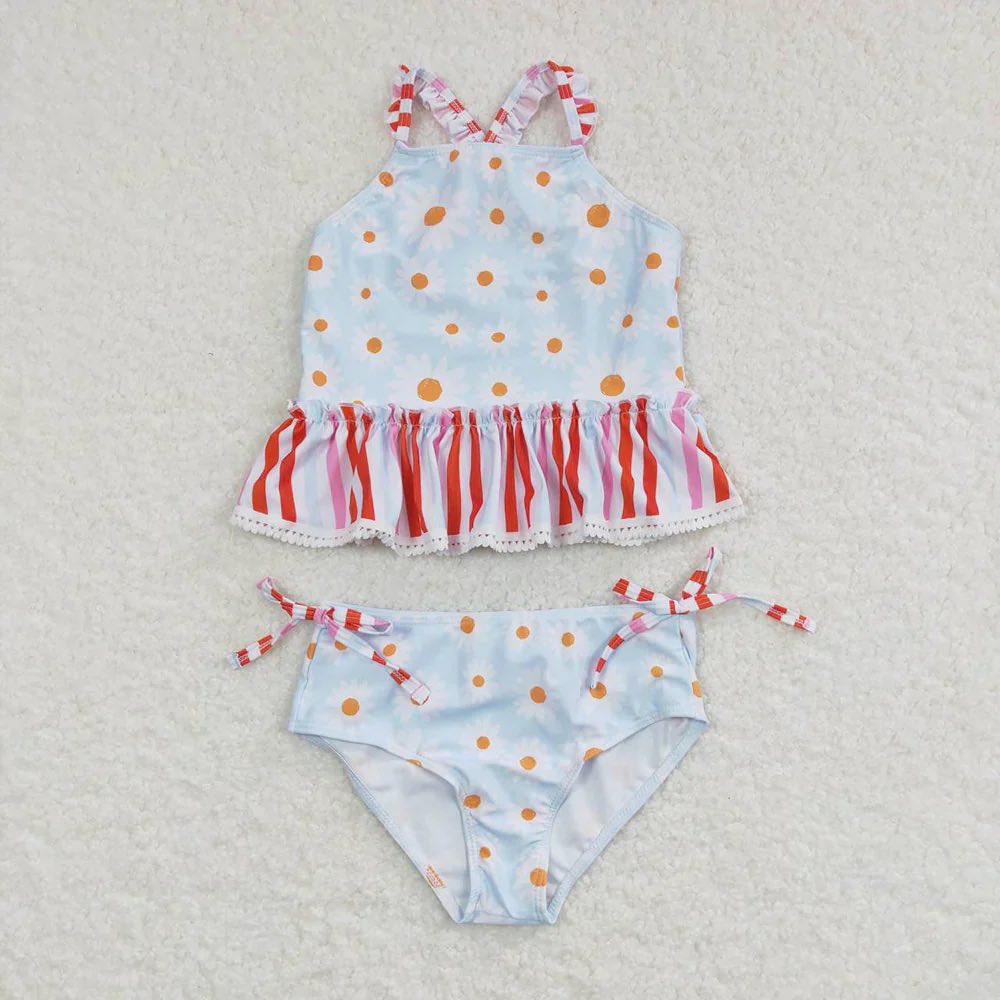 Blue and Red Daisy 2 Piece Swimsuit