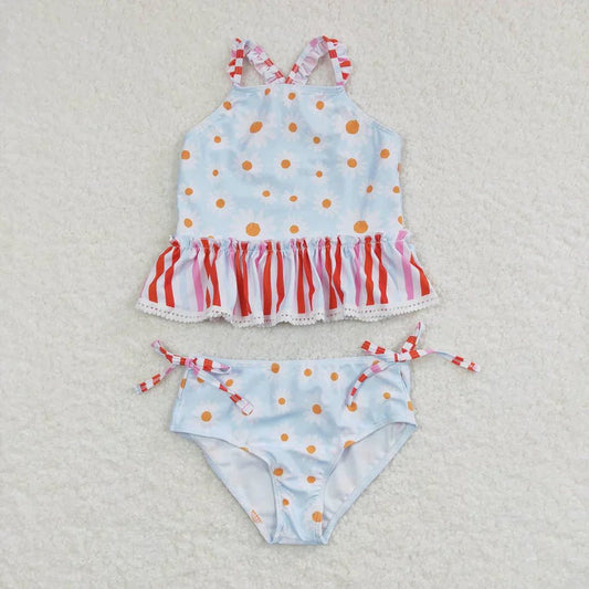 Blue and Red Daisy 2 Piece Swimsuit