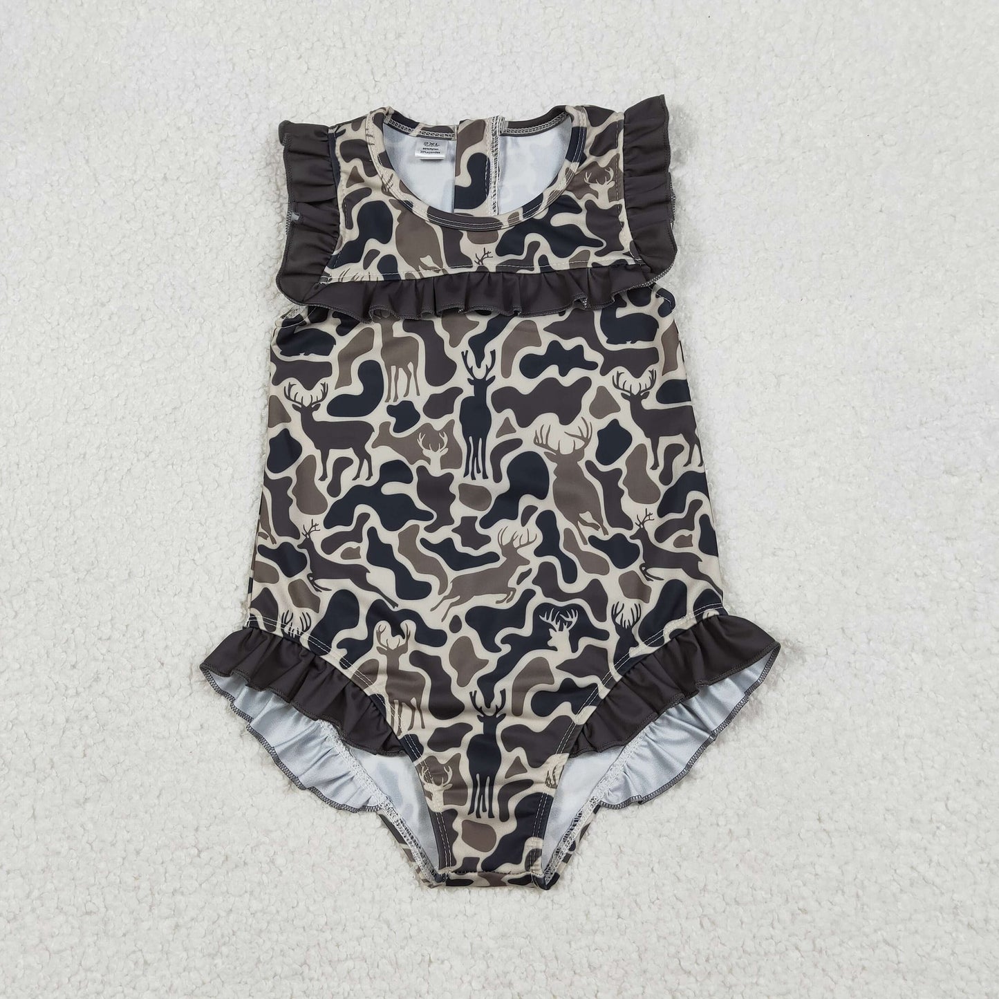 Dark Deer Camo Ruffle Swimsuit