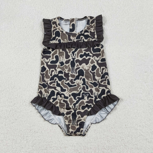 Dark Deer Camo Ruffle Swimsuit