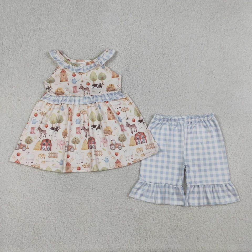 Watercolor Animal Farm Shorts Set