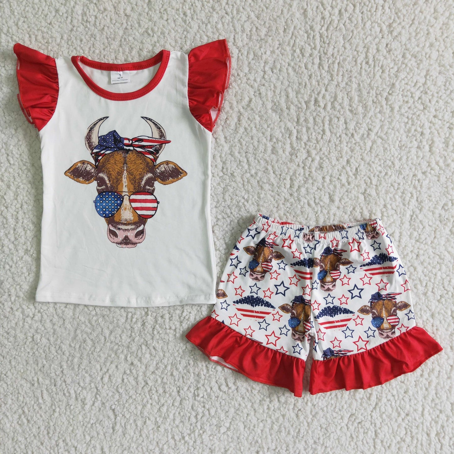 RWB Highland Cow Ruffle Shorts Set