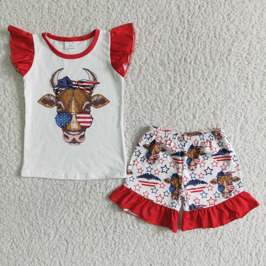 RWB Highland Cow Ruffle Shorts Set