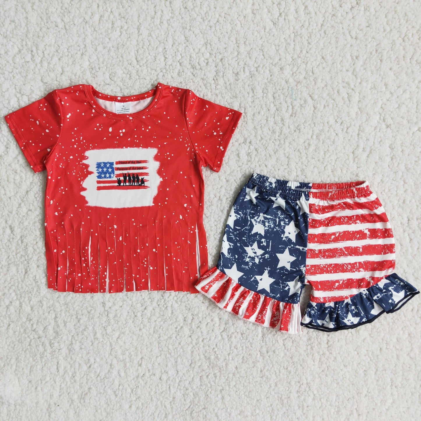 RWB Fringe Top Ruffle Shorts Set