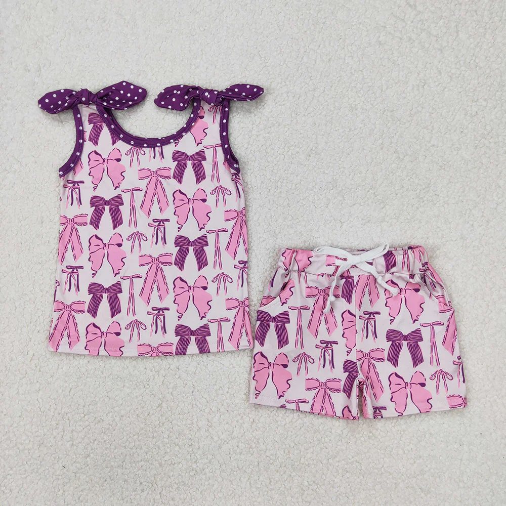 Purple and Pink Bows Tank Shorts Set