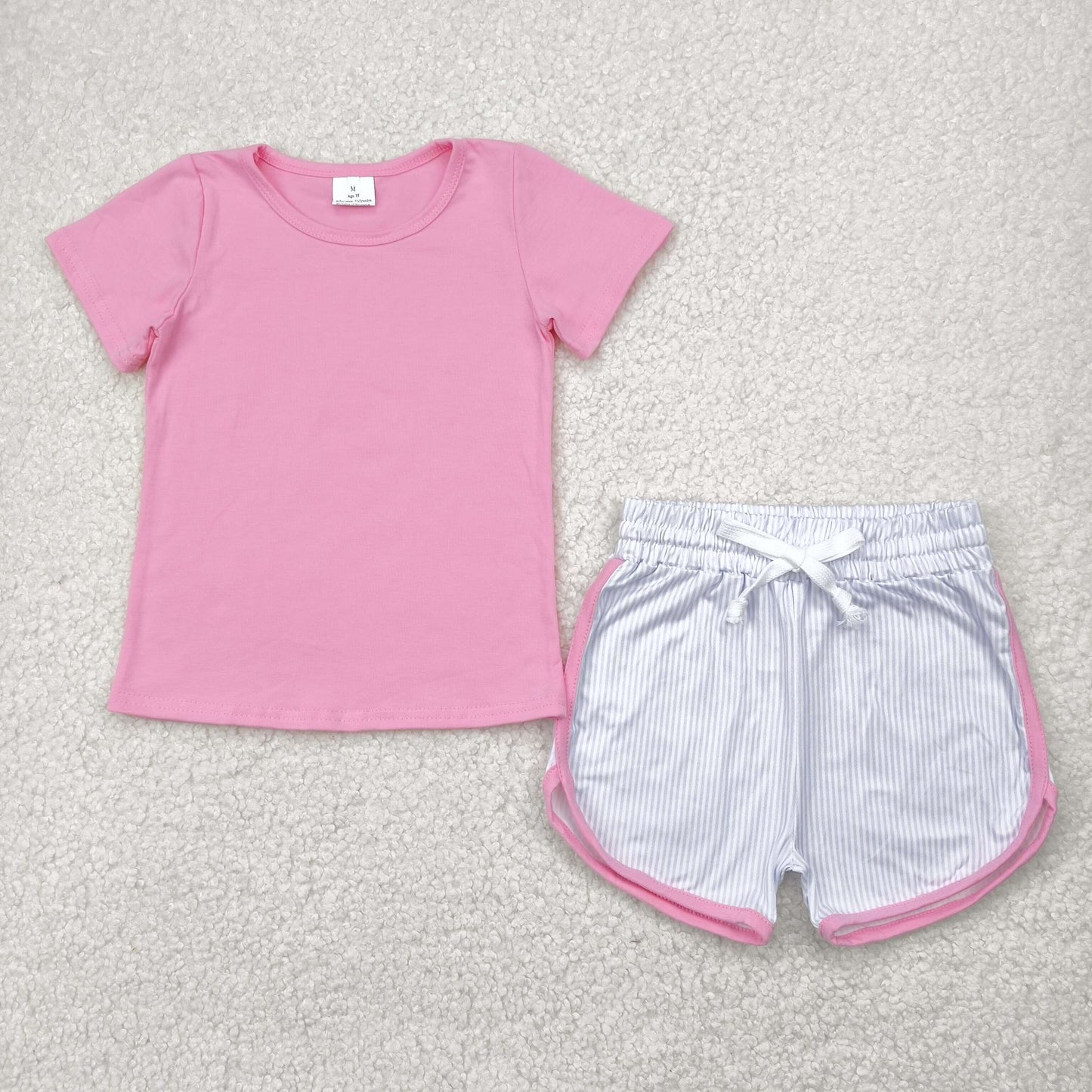 Basic Blue + Pink Striped Shorts Set