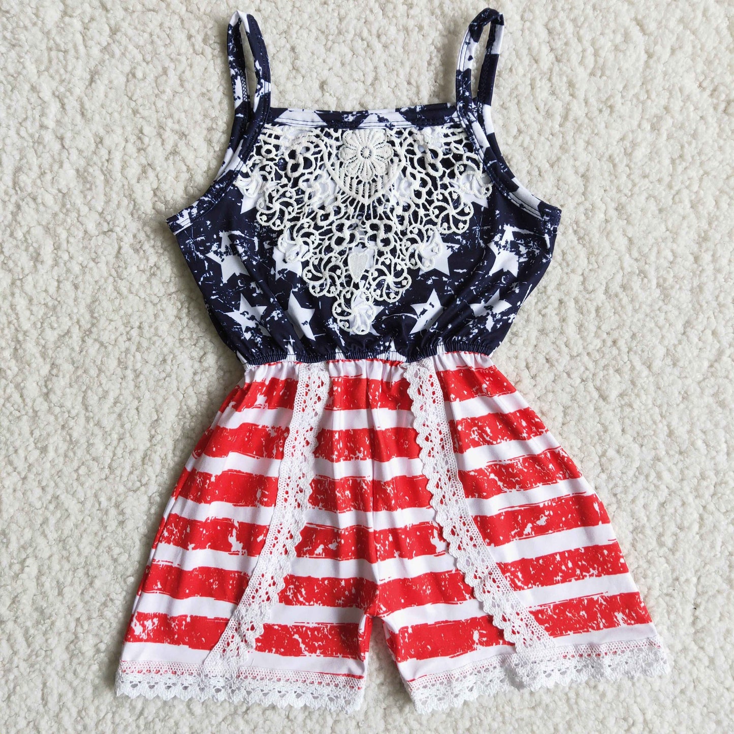 RWB Striped Lace Romper