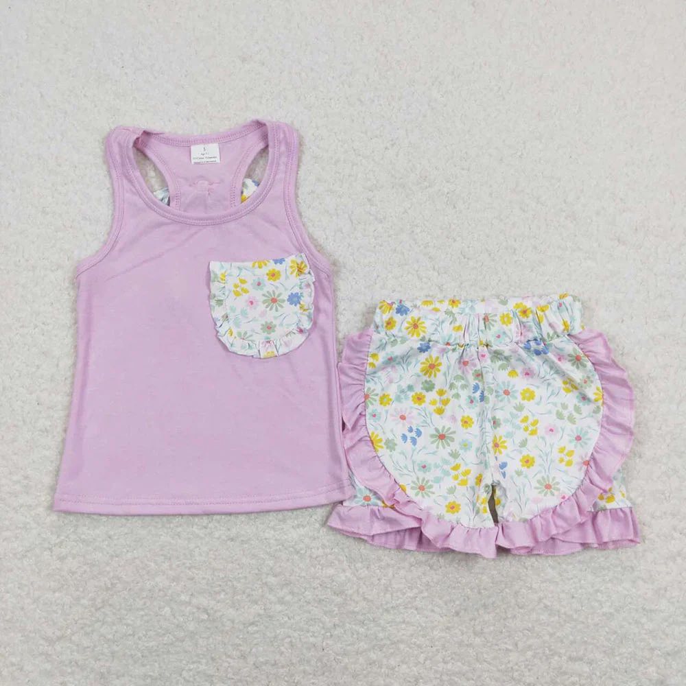 Purple Floral Tank Shorts Set
