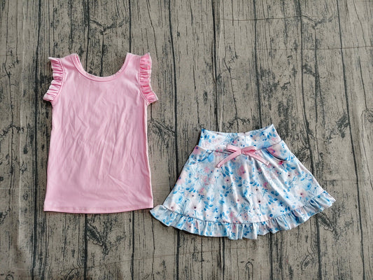 Pink and Blue Floral Skort Set