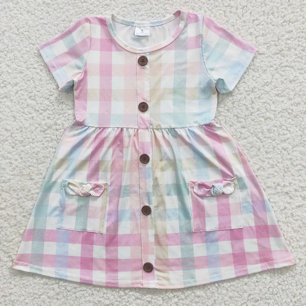 Pastel Gingham Button Dress