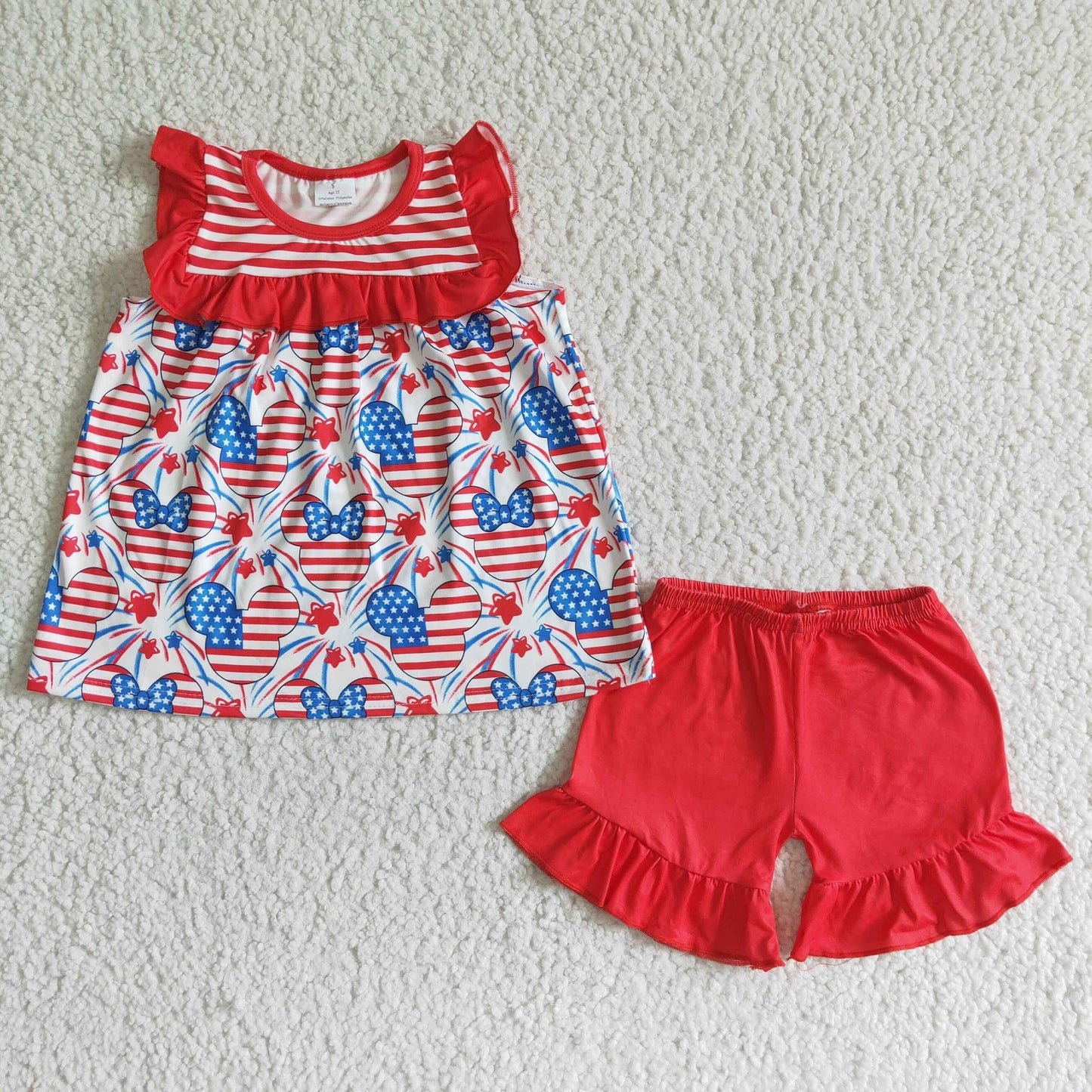 American Mouse Head Ruffle Shorts Set