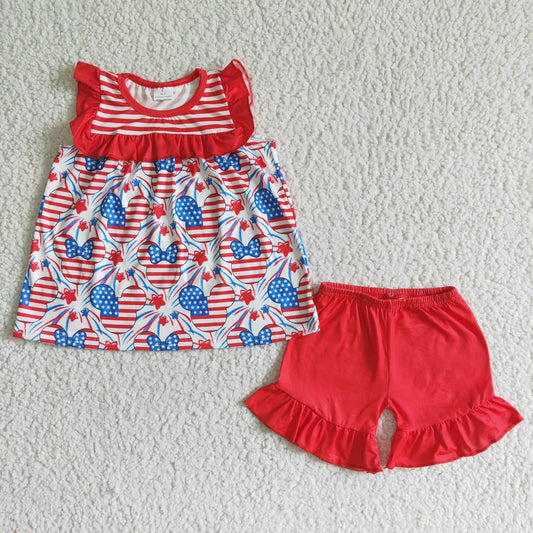 American Mouse Head Ruffle Shorts Set