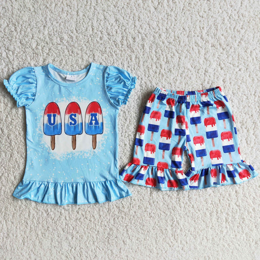 USA Popsicle Ruffle Shorts Set