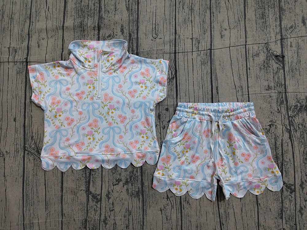 Bows & Floral Scalloped Shorts Set