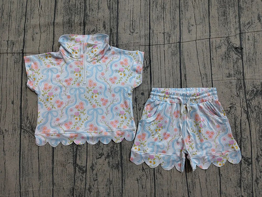 Bows & Floral Scalloped Shorts Set