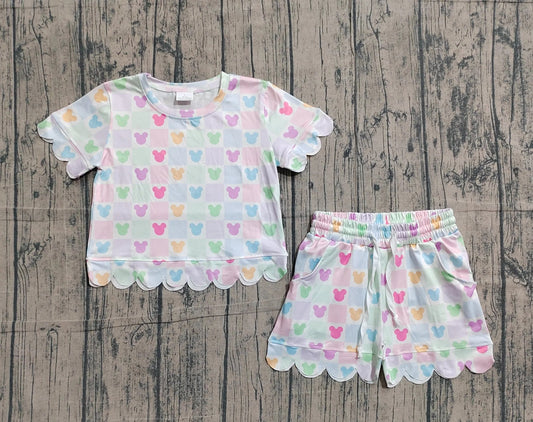 Checkered Mouse Scalloped Shorts Set