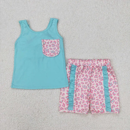 Pink & Blue Cheetah Print Tank Shorts Set
