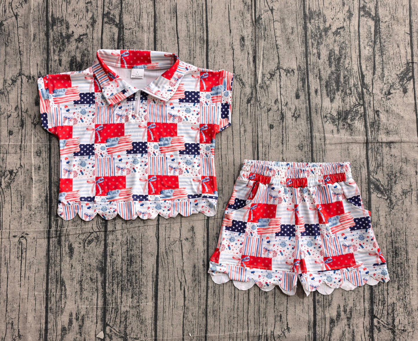 RWB Flag Scalloped Shorts Set