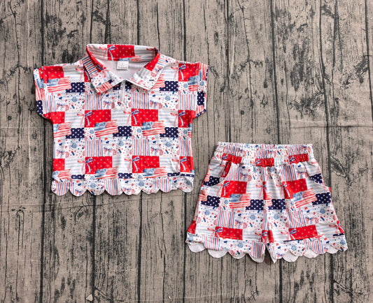 RWB Flag Scalloped Shorts Set