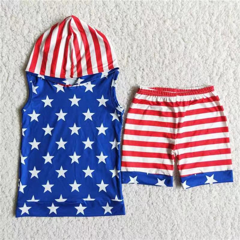 RWB Striped Hooded Shorts Set