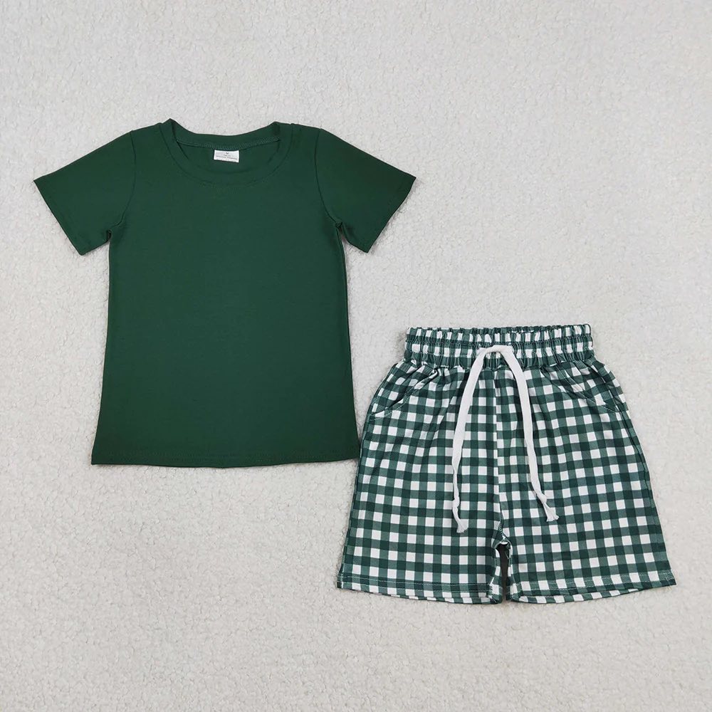 Basic Green Gingham Shorts Set