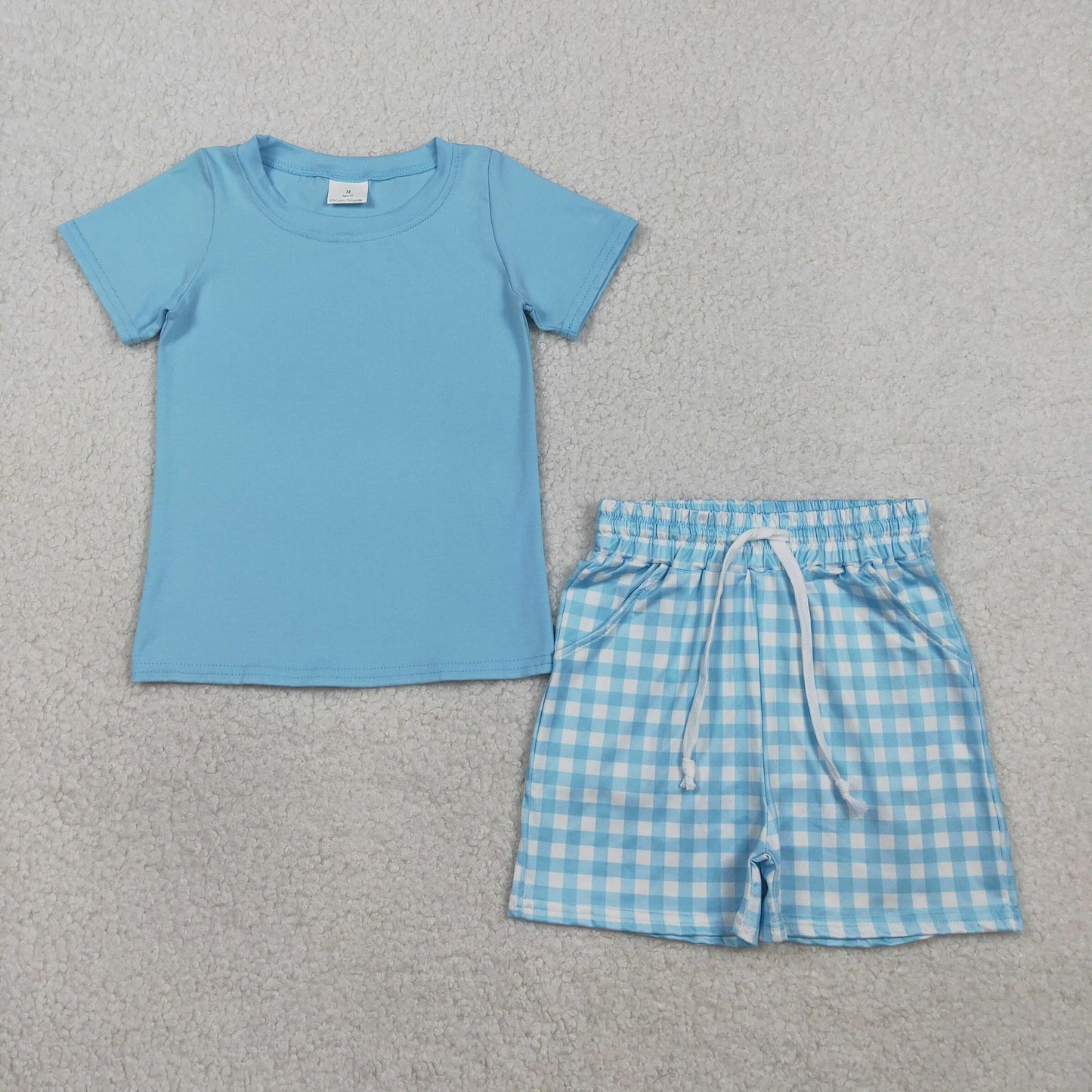 Basic Blue Gingham Shorts Set