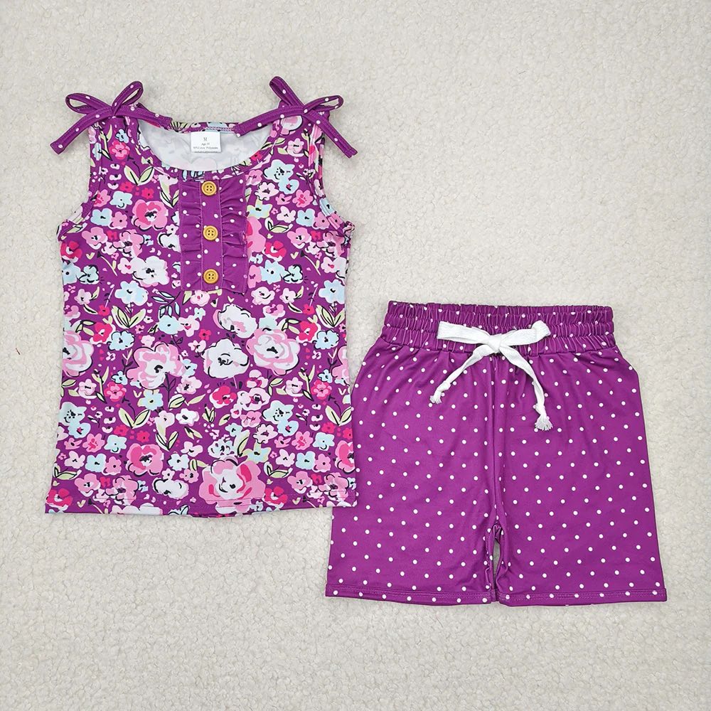 Purple Floral Polka Dot Tank Shorts Set