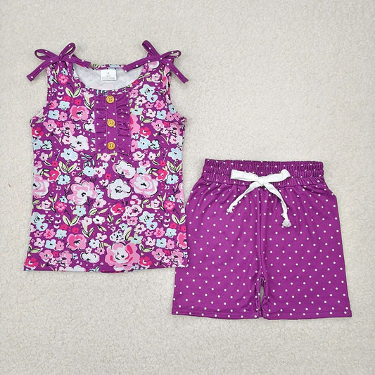 Purple Floral Polka Dot Tank Shorts Set