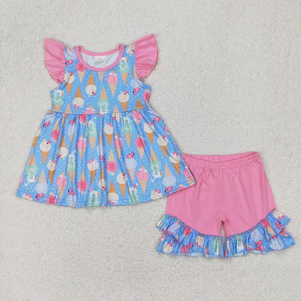 Ice Cream Ruffle Shorts Set