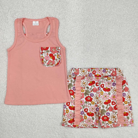 Coral Floral Tank Shorts Set