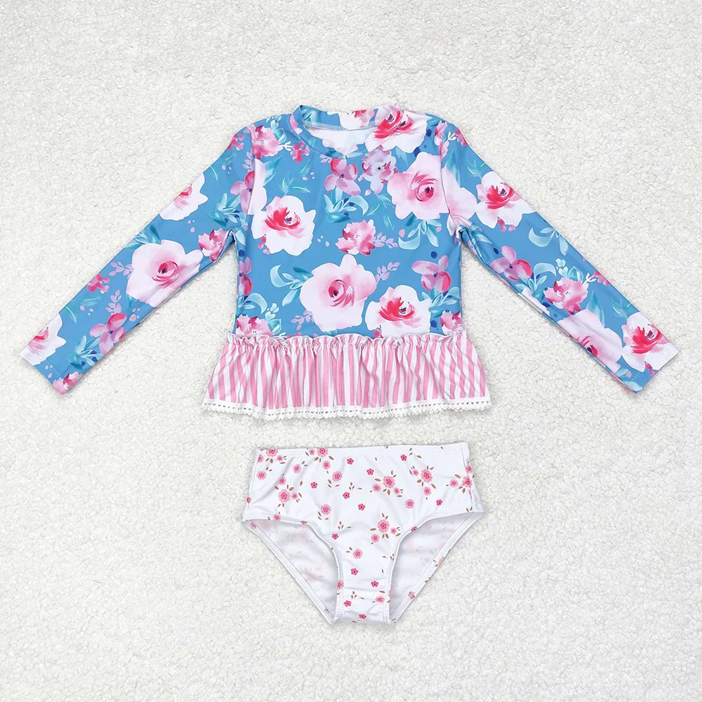 Floral Ruffle Rashguard 2 Piece Swimsuit