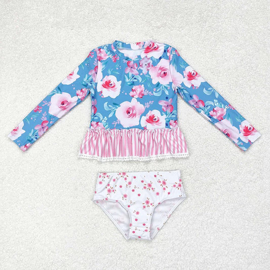 Floral Ruffle Rashguard 2 Piece Swimsuit