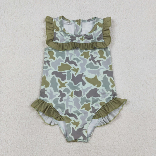Green Camo Ruffle One Piece Swimsuit