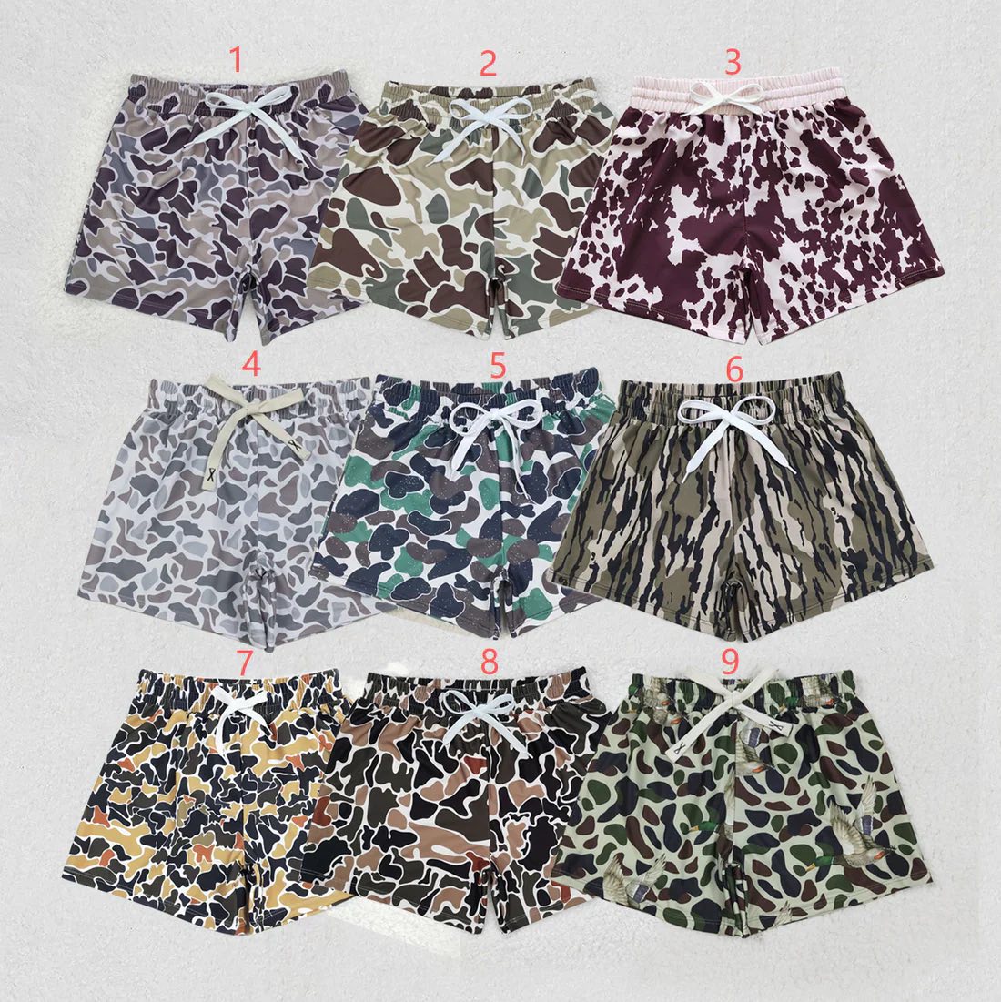 Boys Camo Printed Swim Trunks