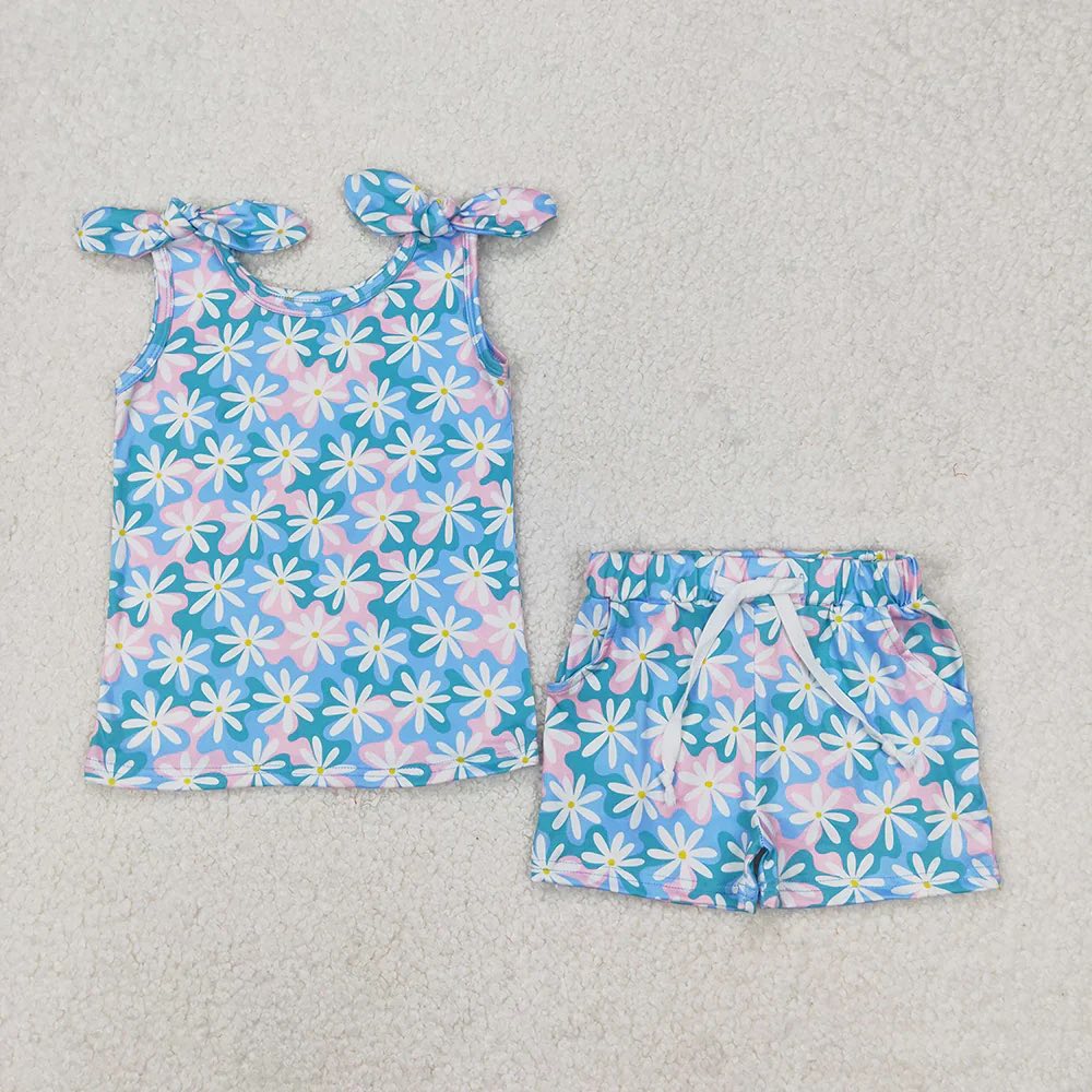 Blue Daisy Tank Shorts Set