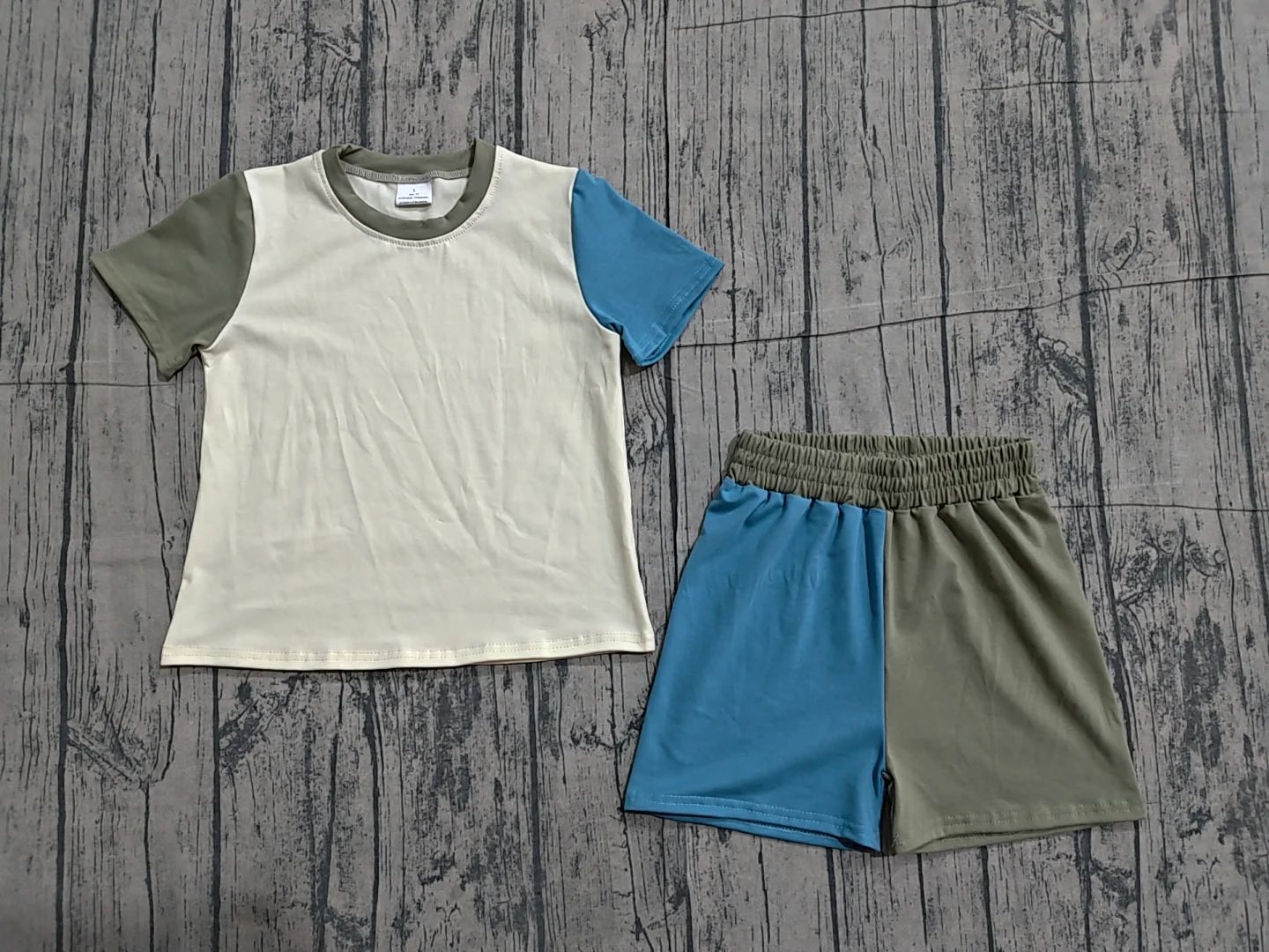 Green and Blue Color Block Shorts Set